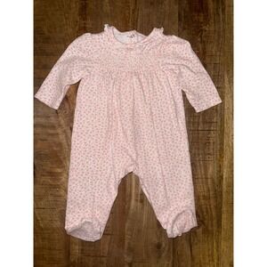 Little Me Pink Floral Pima Cotton Smocked Footed Sleeper 9M Long Sleeve Snap Up